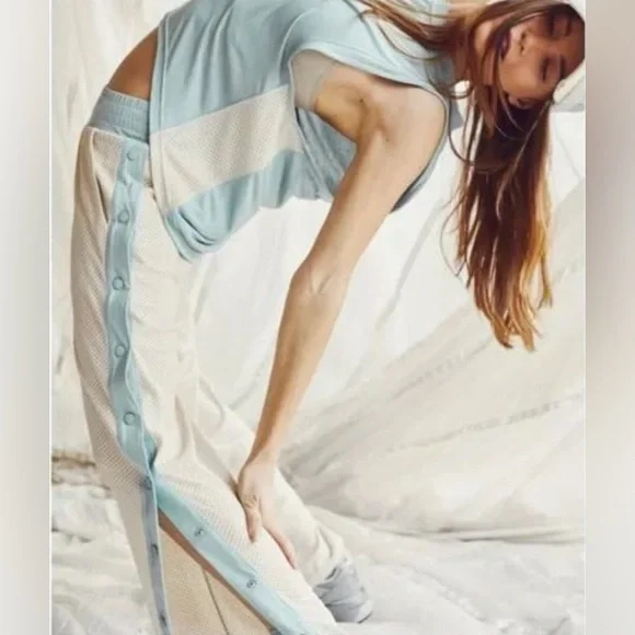 Free People Movement Nothing But Net Pants, Cream/Baby Blue, Size Large